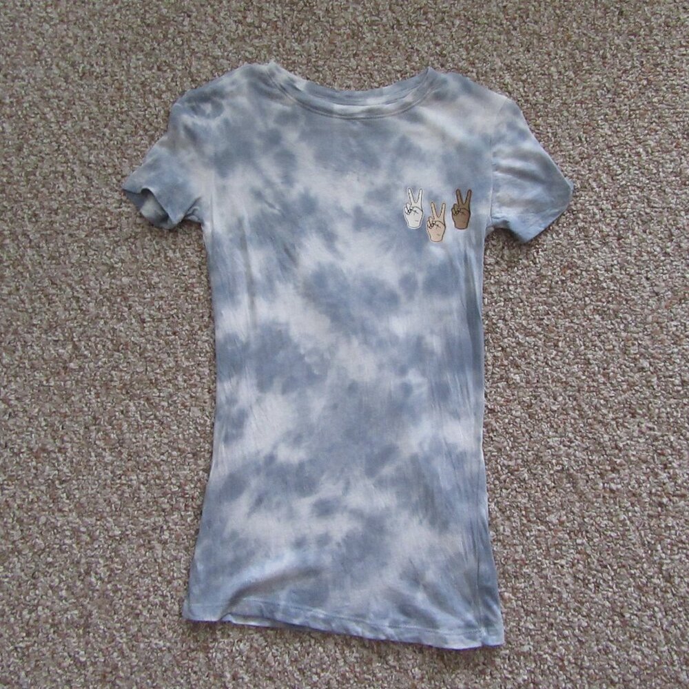 Women's Aeropostale Classic Crew Blue Peace Tie Dye Short Sleeve T-Shirt Size XS